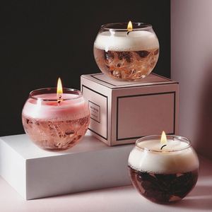 Bougies parfumées de luxe personnalisées, vente en gros, cadeau romantique, bougie en gelée de cire avec fleurs séchées - Product Image 1