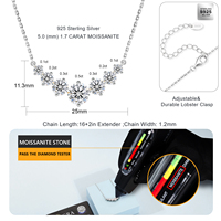 Valentijnsdag cadeau hartvormige moissanite hanger S925 sterling zilveren ketting dames glimlach 1.7CT 7 steen laboratorium gekweekte diamanten ketting