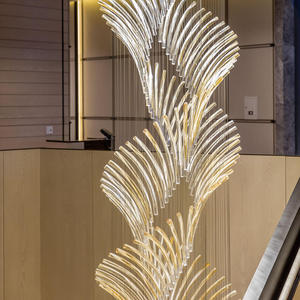 Iluminación de escalera grande dorada para interiores de lujo moderno, candelabros largos, luces colgantes para escalera de vestíbulo de Hotel - Product Image 3