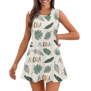 Tufted Bamboo Pattern Hawaii Vestido <span class=keywords><strong>de</strong></span> playa Personalizado a pedido Monster Leaf Impreso Sundress Sin mangas Cuello redondo Vestido <span class=keywords><strong>de</strong></span> porristas - Product Image 6