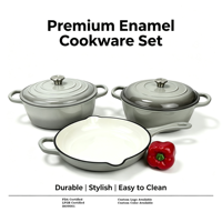 Ensemble de batterie de cuisine en fonte 3 pièces, compatible four, comprenant poêle, casseroles et faitout, pour cuisinières à induction et à gaz