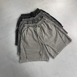 Shorts d'été rétro pour hommes en stock, en gros, en coton 100% tissé, délavé et vieilli, taille mi-haute, coupé-cousu, coupe oversize, streetwear vierge - Product Image 1