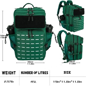 Zaino Tattico Trailpop Impermeabile da Sport Fitness Crossfit Escursionismo 45L <span class=keywords><strong>Verde</strong></span> Scuro Borsa da Palestra con Doppio Porta Borraccia - Product Image 3