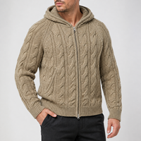 Cardigan à capuche unisexe rétro en tricot torsadé épais avec fermeture éclair, logo personnalisé, fabricant OEM ODM, vente en gros