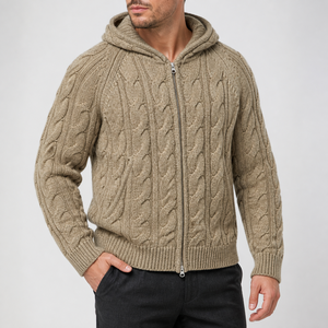 Suéter Cárdigan con Capucha y Cierre de Cremallera, Tejido de Punto Grueso, Estilo Retro, Unisex, Logotipo Personalizado, Fabricante OEM ODM, Venta al Por Mayor - Product Image 2