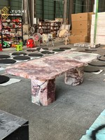 Table à manger YUSHI de luxe moderne en pierre rose quatre saisons, table en marbre naturel pour projets de design haut de gamme