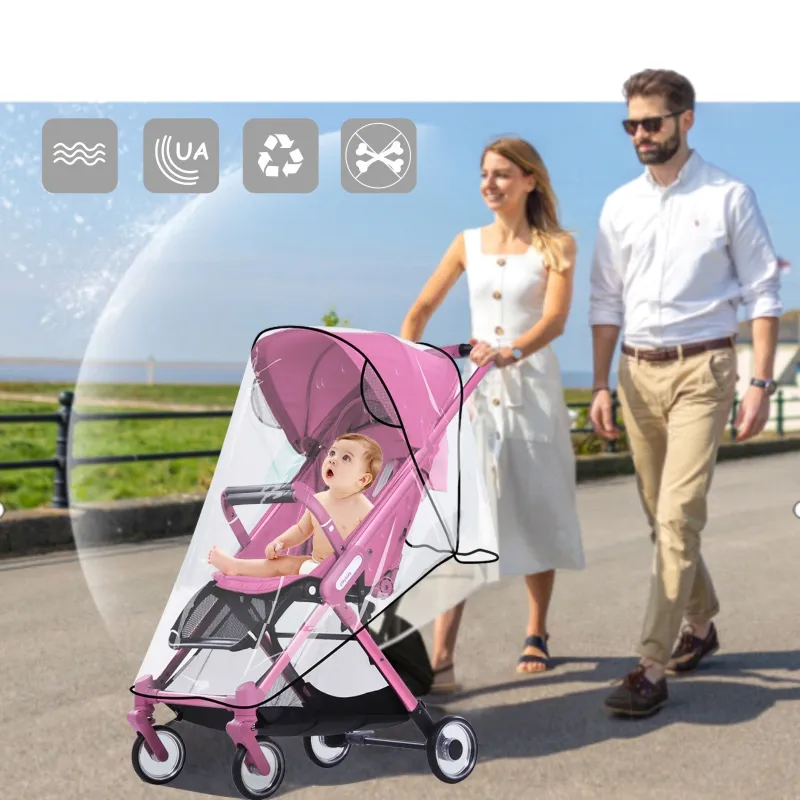Capa de plástico universal para carrinho de bebê, capa de chuva para bebês