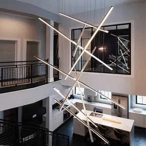 ETL CE SAA Custom Modern Stick Pendant Light Adjustable Suspension Cable Linear Chandelier Lamp for Staircase,Dinning Room,Villa