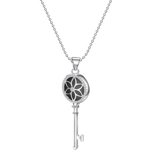 Collar con Colgante de Llave de 15 mm, Incrustado con Diamantes, de Acero Inoxidable, Diseño Floral Negro, Cadena para Clavícula para Mujer, Uso Diario, Regalo - Product Image 1