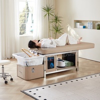 Table de lavage et de massage multifonction beige pour salon de beauté, avec cuvette en céramique extensible, pour hydrothérapie capillaire et lit de shampoing
