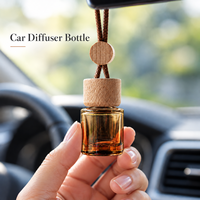 Flacon vide pour diffuseur de parfum de voiture à suspendre, flacon ambré pour huiles essentielles, avec bouchon en bois et boîte d'emballage