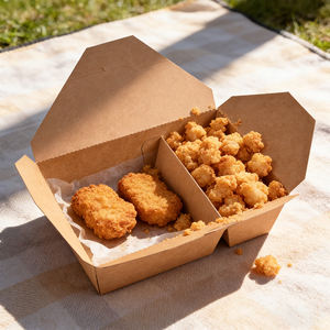 Boîtes d'emballage en papier kraft pliables jetables avec compartiments pour en-cas, logo personnalisé, couleur marron - Product Image 2