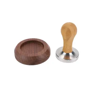 Espresso Tamper Supplier Calibrated Coffee Express Tamper with Double Spring Loaded Walnut Wood Coffee Tamper