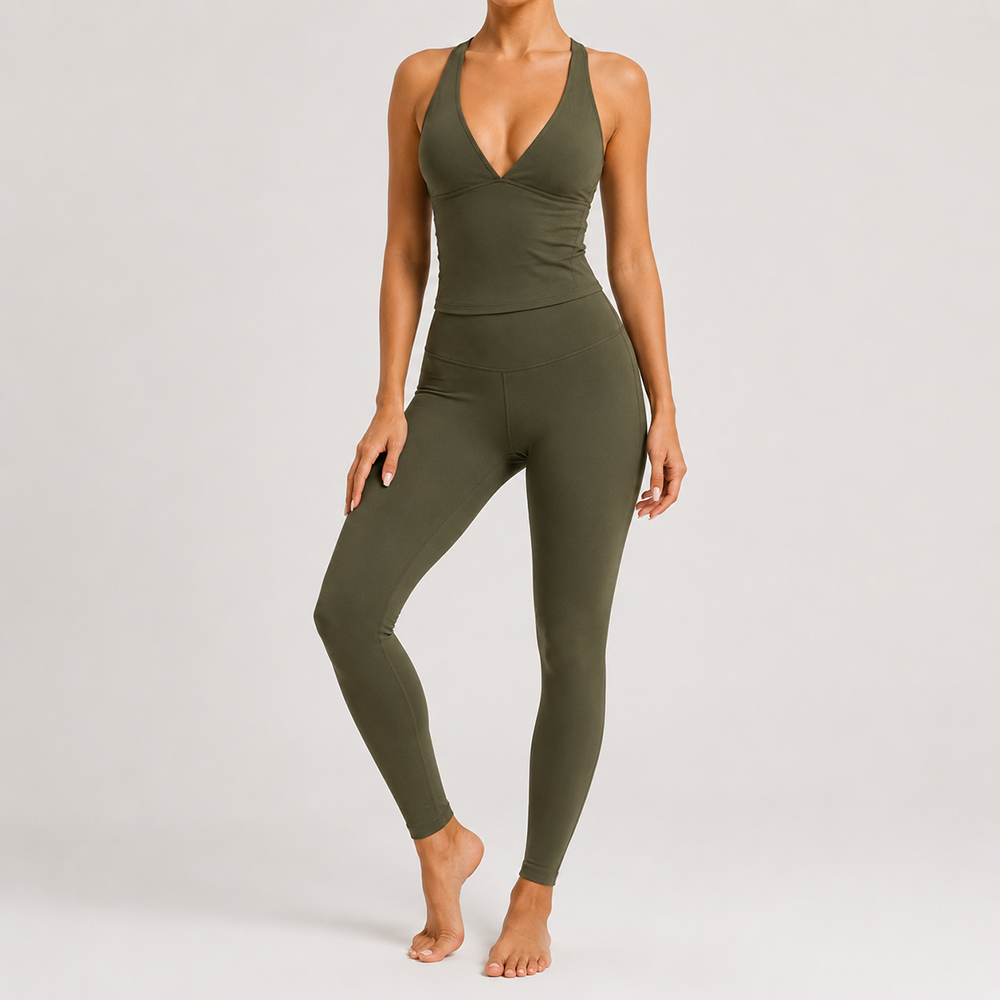 Oem Service Women's Deep V Neck Yoga Tank Top with Built-in Support Body-Contouring 4-Way Stretch Moisture-Wicking Workout Cami
