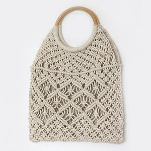 Borsa di paglia per le vacanze con tasca a rete in cotone borsa di paglia da spiaggia cestino per il mercato francese summer bask - Product Image 6