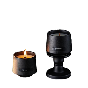 Hot Selling Yushun Eco-Friendly Handmade Soy Wax Pillar <b>Candle</b> Wooden <b>Wick</b> Black Jar Modern Art Custom Fragrance Burns 20-40 - Product Image 1