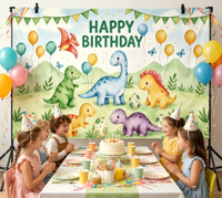 Niedlicher Dinosaurier-Geburtstagshintergrund, Aquarell-Dschungel-Dino-Fotohintergrund für Kinder, Jungen, Safari-Geburtstagsdekoration