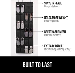 Best Selling Foldable 24 Mesh Pockets Behind Door Hanger Organizer Black Fabric <b>Storage</b> Bags for <b>Shoes</b> - Product Image 5