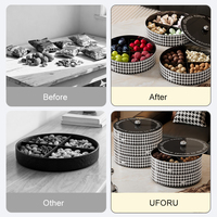 UFORU Corbeille à fruits de luxe à 3 niveaux, décorative, avec compartiments et couvercle, pour fruits secs, noix, service de desserts et plateau à fruits pour fêtes