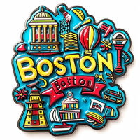 Aimants de réfrigérateur personnalisés avec logo en métal, souvenirs de Boston, autocollants magnétiques pour fabricants d'aimants de réfrigérateur