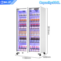 Enfriador de Bebidas BoJin de Doble Puerta con Ventilador y Control Digital de Temperatura para Exhibición en Supermercados Comerciales
