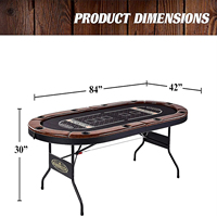 Successeur Table de poker Texas 10 joueurs avec lumières LED incrustées 2 ports USB 2 Type-c Blackjack portable Fonction de stockage pliable