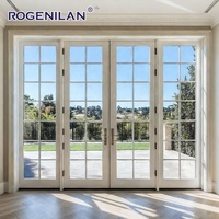 Puerta Francesa de Aluminio con Doble Vidrio Templado y Rejillas, Estilo Americano, de Alta Eficiencia Energética, Marca Rogenilan