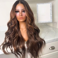 Perruques en dentelle frontale 360 Full HD pour femmes, cheveux vietnamiens Remy à cuticules alignées, couleur marron foncé avec mèches, ondulation lâche à 150%, sans colle