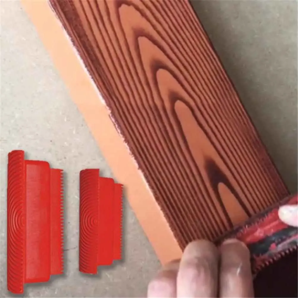 2Pcs 3 Inch + 6 Inch Rubber Imitation Wood Graining Paint Roller Brush Wall Texture DIY Brush Art Painting Tool Home Decoration