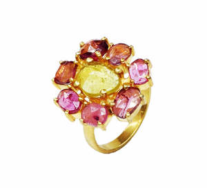 Plata de Ley 925 chapado en oro con diamantes hecho a mano multiturmalina eternidad anillos Vermeil boda clásica todos los días y fiesta - Product Image 4