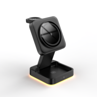 Chargeur sans fil magnétique pliable 3 en 1 15W, design cube, pour téléphone, montre, écouteurs, avec lumière ambiante LED, support de voyage portable
