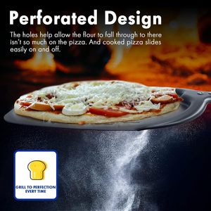 Pelle à <span class=keywords><strong>pizza</strong></span> professionnelle en aluminium de 12 pouces, surface perforée antiadhésive, longue poignée en plastique, qualité restaurant - Product Image 3