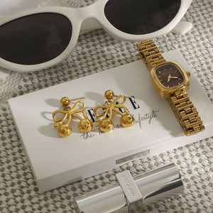 Pendientes con Colgante de Cereza y Lazo, Oro de 18k, Acero Inoxidable, Joyería para Uso Diario de Mujer - Product Image 3