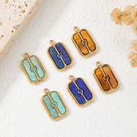 Collier pendentif rectangulaire en acier inoxydable écologique avec œil de tigre, lapis-lazuli et amazonite, vente en gros, DIY