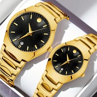 Ensemble de montres à quartz pour couple - Design minimaliste et écologique - Alliage noir et or - Bracelet de 10 mm - Cadran analogique à aiguilles