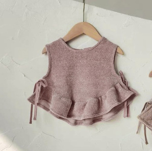 Nuovi prodotti autunnali gilet per bambini maglioni lavorati a maglia da bambina con lacci arricciati e morbidi top di gilet per neonati - Product Image 6