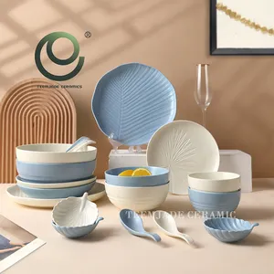 Stoviglie in ceramica stile occidentale Morandi con cucchiaio ciotola e piatto in porcellana Set da tavola in ceramica bianca e blu