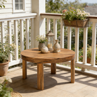 Table basse en bois massif rustique avec pieds ronds en bouleau pour salon salle à manger
