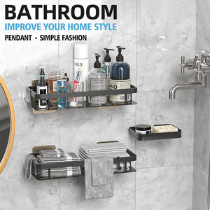 Accessoires de salle de bain noirs d'angle, <span class=keywords><strong>porte</strong></span>-<span class=keywords><strong>savon</strong></span>, étagère d'angle de salle de bain, panier de <span class=keywords><strong>douche</strong></span> en métal <span class=keywords><strong>sans</strong></span> perçage en métal - Product Image 2