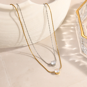 Collier en acier titane Y2K pour femmes, plaqué or, pendentif étoile à 8 branches, zircon, chaîne superposée, bijoux en acier inoxydable de luxe - Product Image 2