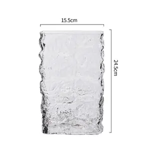 24.5cm Large colorful flat rectangular glacial srtia glass flower vase for flower arrangements custom vase supplier in Shanxi