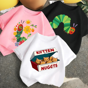 Camiseta de Verano 2025 para Niños y Niñas, Diseño de Dibujos Animados, Estilo Occidental Informal, Manga Corta, para Niños Grandes, Spandex/Algodón - Product Image 2