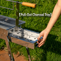 Grill de barbecue pliable en acier inoxydable avec rôtissoire pour cuisse d'agneau, poulet entier, barbecue professionnel d'extérieur, portable