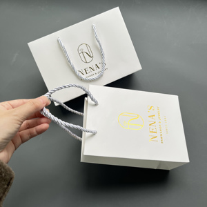 Matte White Paper Shopping Bags Gold Foil Hot Stamping Logo Silver Twisted Paper <b>Rope</b> Handle Luxury Jewelry Pawnshop Gift Bag - Product Image 2