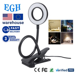 EGH โคมไฟตั้งโต๊ะ LED แบบใหม่พร้อมคลิปหนีบวงแหวนสีดำ 90 มม. ไฟส่องสว่างภายในอาคารสำหรับอ่านหนังสือสไตล์ยุโรป แหล่งจ่ายไฟ DC - Product Image 2
