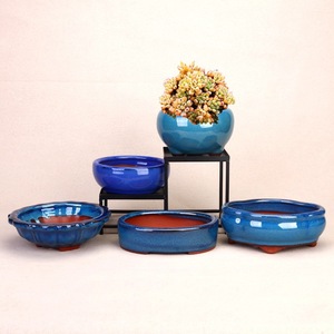 Mini Macetas de Cerámica Azul Palma <span class=keywords><strong>con</strong></span> Esmalte Morado, Pequeñas Macetas para Suculentas, Decoración para Plantas de Balcón y Hogar - Product Image 2