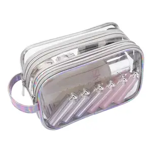 Borse cosmetiche personalizzate in PVC da viaggio trasparente per il trucco del designer portatile borsa per il trucco impermeabile con cerniera