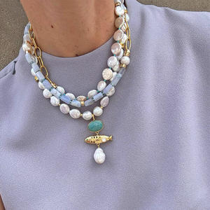 Elegante Collana di Perle da <span class=keywords><strong>Donna</strong></span> in Acciaio Inossidabile Dorato 18K con Semplice Pietra Naturale Barocca d'Acqua Dolce Girocollo di Perle - Product Image 2