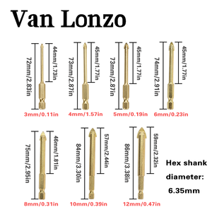 Foret à carrelage triangulaire à tige hexagonale Van <span class=keywords><strong>Lonzo</strong></span>, pointe en alliage dur pour le perçage de carrelage, verre, marbre, brique, plastique - Product Image 3