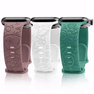 OEM 41mm 45mm 49mm Embossed Carved Bracelet Smart Watch Strap Laser Engrave Silicone Rubber Watch Bands For Apple I Watch 8 7 6
